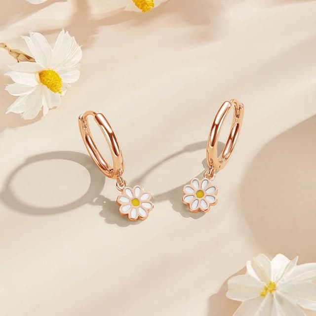 Detalle de Loutade Ohrringe Silber 925 Damen mit Creolen & Anhänger (Wassertropfen/Schwarz Herz/Sonnenblume)