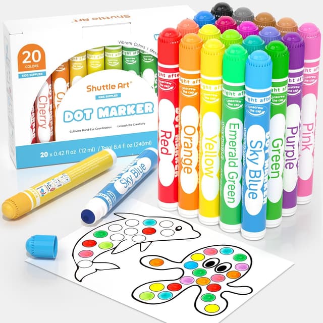 Detalle de Shuttle Art Dot Markers – 20 washable dot markers for toddlers (non-toxic, water-based)