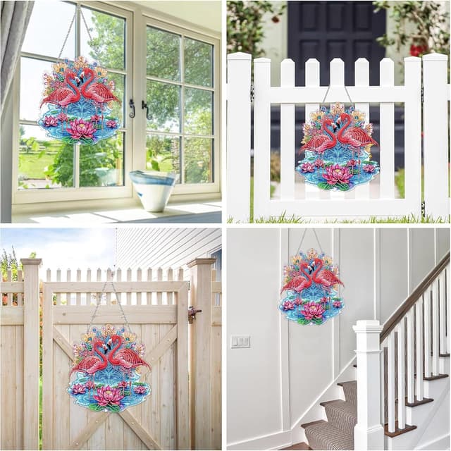 Detalle 2 de Reofrey Hanging Diamond Art Kit for Adults (8x8 Inch) – Birds Acrylic Board Suncatcher Pendant