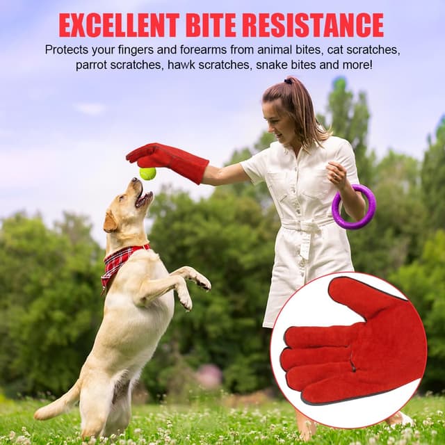 Detalle de AUAUY Heat-Resistant Long Leather Gauntlets – protective fire gloves for welding, BBQ, oven & fireplace use (red)