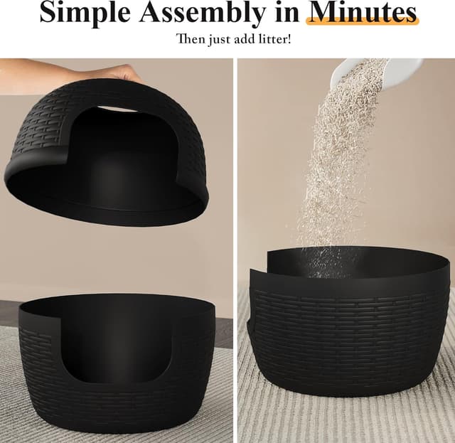 Detalle de Sunvivi Katzenklo als Blumentopf mit 12 Monstera-Blättern – versteckte XXL Katzentoilette (45,5 x 45,5 x 51 cm), schwarz