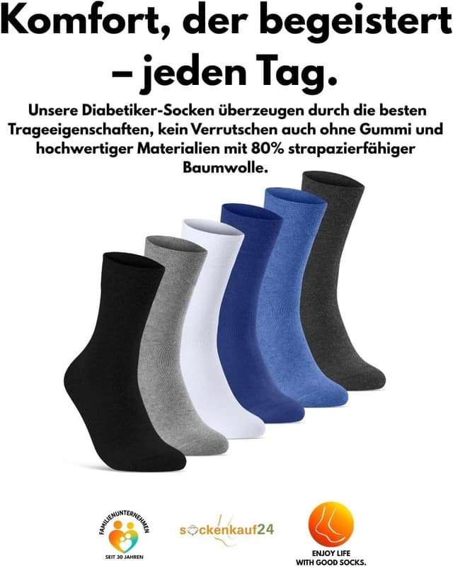 Detalle 2 de sockenkauf24 10 Paar Diabetikersocken ohne Gummibund und ohne Naht aus Baumwolle