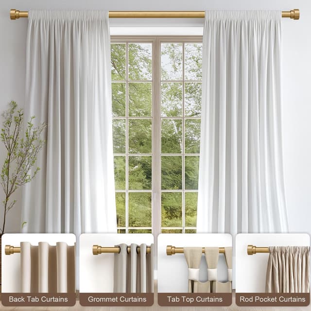 Detalle 2 de Gormena Gold Adjustable Curtain Pole 80–148cm (heavy-duty metal rod with brackets & finials)