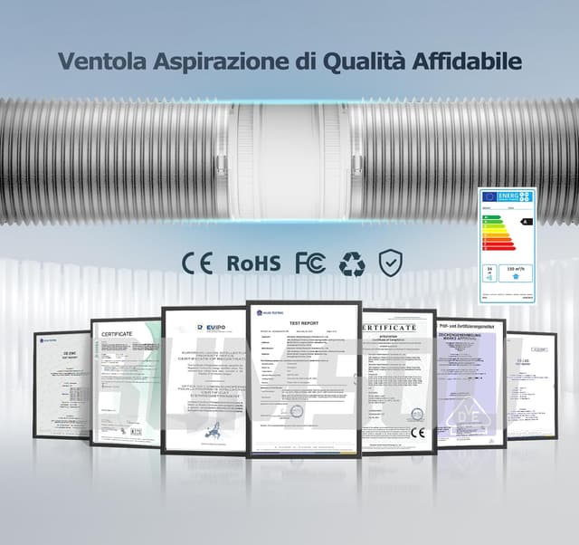 Thumbnail 6 de BUMSOU Estrattore aria 100 mm con velocità regolabile e protezione surriscaldamento