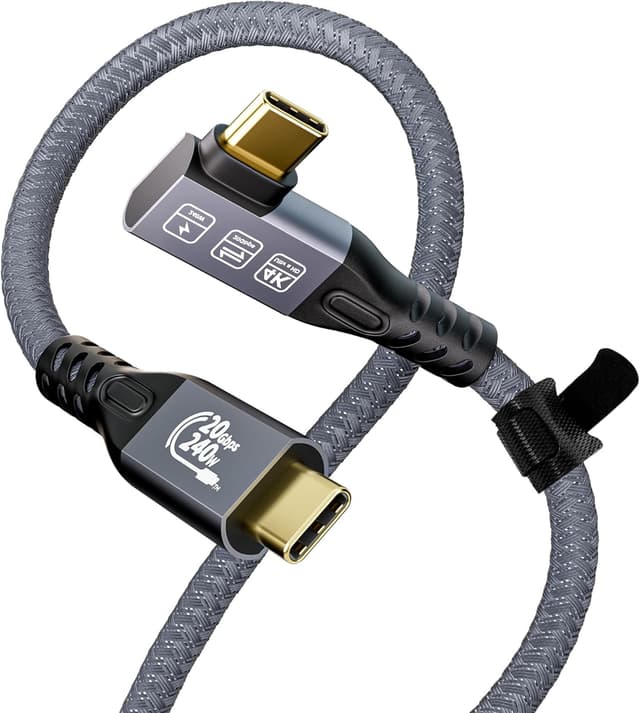 Detalle de MOPOCHG USB‑C auf USB‑C Kabel (90°) 240W PD 3.1, 2 m – 20 Gbps, 4K@60 Hz für Thunderbolt 3/4/5