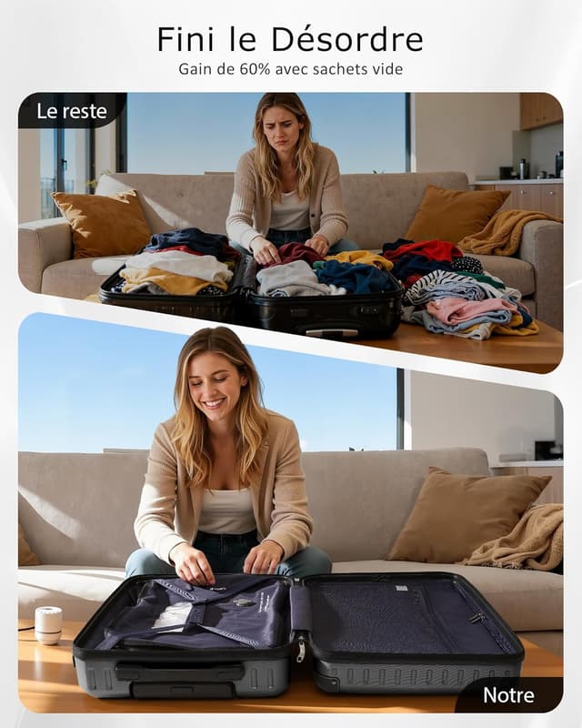 Detalle de COOLIFE Valise cabine 55 x 35 x 20 cm + sac sous vide, serrure TSA et 4 roulettes jumelées (gris)