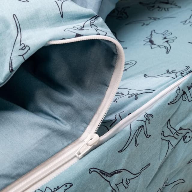 Detalle de Caradou Parure de lit enfant T-Rex 3 pièces sans couette 90x190 cm en coton (bleu vert)