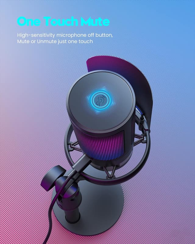 Detalle de Gaming USB Microphone for PC, PS4/PS5 & Laptop — Condenser Mic with Quick Mute, Pop Filter & RGB