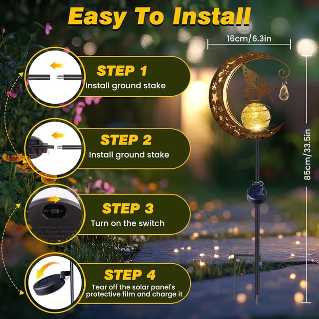 Thumbnail 6 de Caldarax Moon Fairy Solar Crackle Glass Garden Lights (IP65, Warm White)