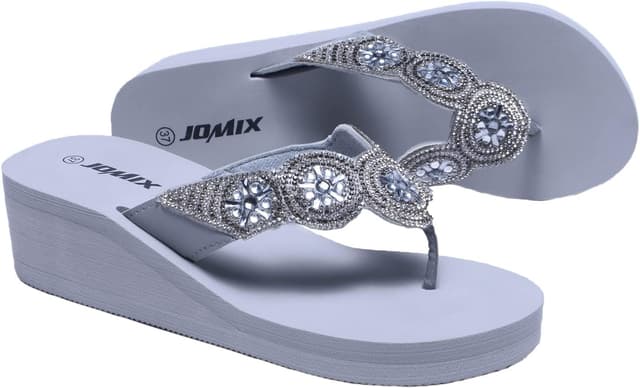 Detalle de JOMIX infradito da donna con zeppa e strass, ciabatte per casa, mare e piscina