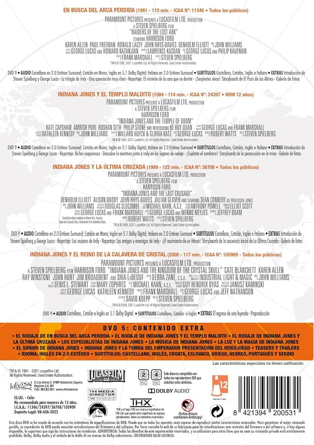 Detalle 2 de Divisa HV Indiana Jones 1-4 Pack DVD 5 discos