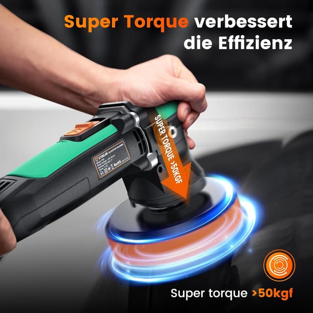 Detalle 2 de ETOOLAB Auto Poliermaschine PD5 – exzentrische Poliermaschine mit 9 mm Hub, 700 W und 6 Geschwindigkeiten