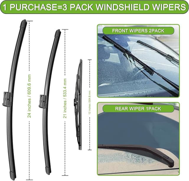 Detalle de PARRATI Windshield Wipers for Chevrolet Traverse (2009–2017) – 24"/21" Front & 13" Rear (Set of 3)