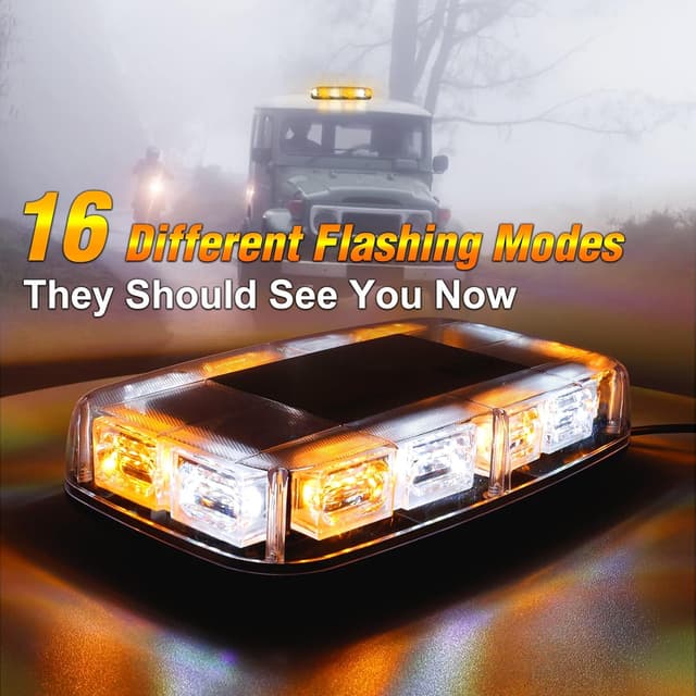 Detalle de I LITTON Amber & White Flashing Beacon Strobe Light Bar with Magnetic Base (48 LEDs, 16 modes)