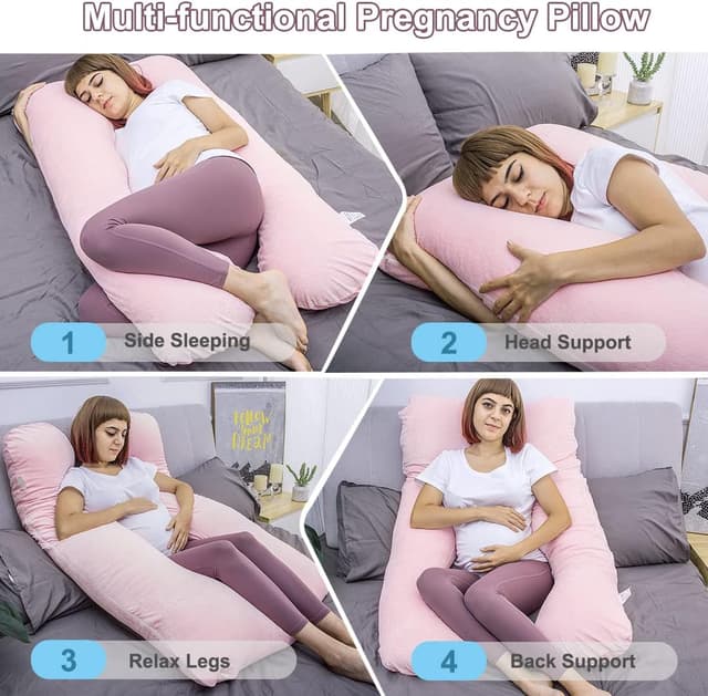 Detalle 2 de AS AWESLING Schwangerschaftskissen U-Form (Ganzkörper) mit abnehmbarem Veloursbezug – Rosa