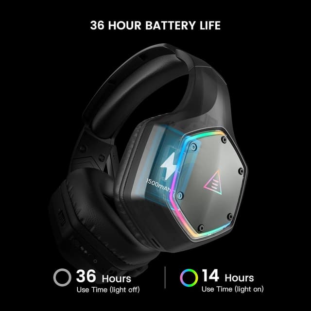 Detalle de EKSA E1000WT Wireless Gaming Headset for PS4 PS5 PC (2.4G, 7.1 Surround, 36-Hour Battery, Mic ENC, RGB)