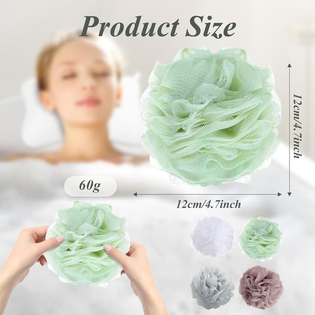 Detalle 2 de flintronic 4er Set Badeschwamm & Dusch-Luffa-Kugeln (60 g), weich, extra groß, 12 x 12 cm