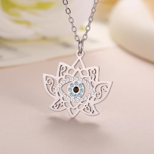 Detalle de Dreamtimes collier mauvais œil avec pendentif fleur de lotus en acier inoxydable pour femme