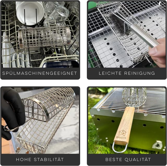 Thumbnail 6 de EdelKüche Premium Grillkorb aus Edelstahl (XXL, rund, zylindrisch) – abnehmbarer Griff