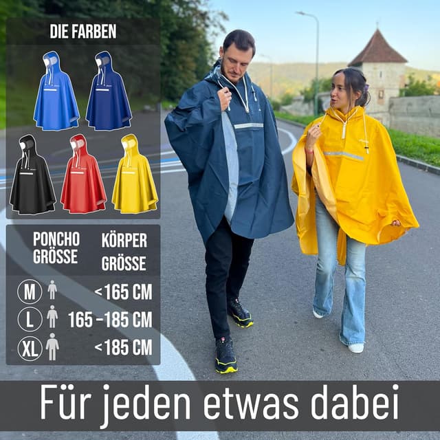 Detalle de CYCLEHERO Regenponcho fürs Fahrrad extra wasserdicht mit Reflektoren und Sichtfenstern – Regencape für Damen und Herren