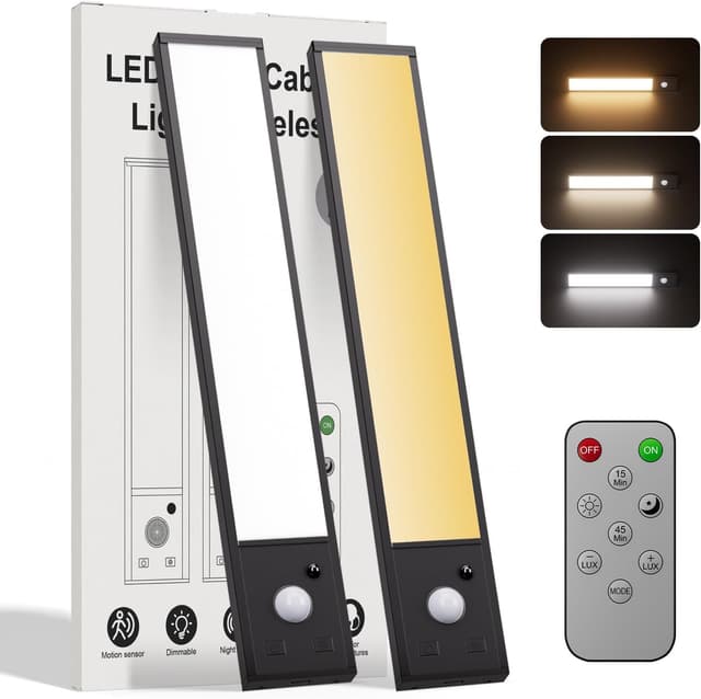 Detalle de 2er-Set magnetische Schrankbeleuchtung (20 cm) mit 70 LEDs, Bewegungsmelder, dimmbar & Fernbedienung, 3 Farbtemperaturen