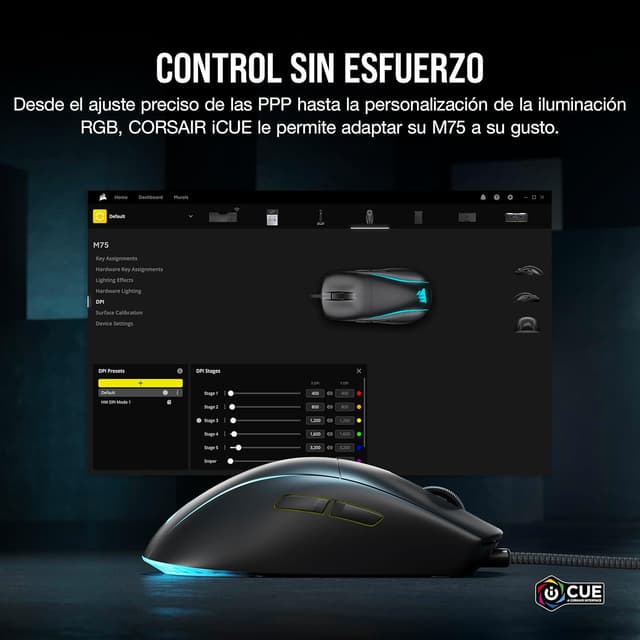 Thumbnail 6 de Corsair M75 Ratón FPS Ligero RGB con Botones Intercambiables