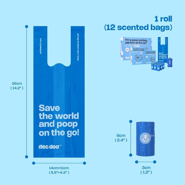 Detalle 2 de Hundekotbeutel biologisch abbaubar mit Henkel & Iris-Duft – 360 Stück (30 Rollen) für Hundespaziergänge