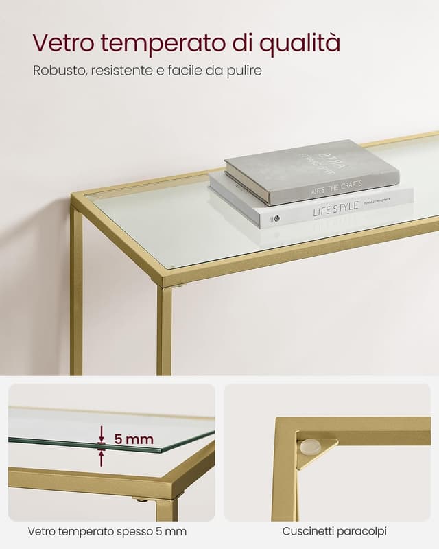 Detalle 2 de VASAGLE LGT26G consolle in vetro, 80 cm