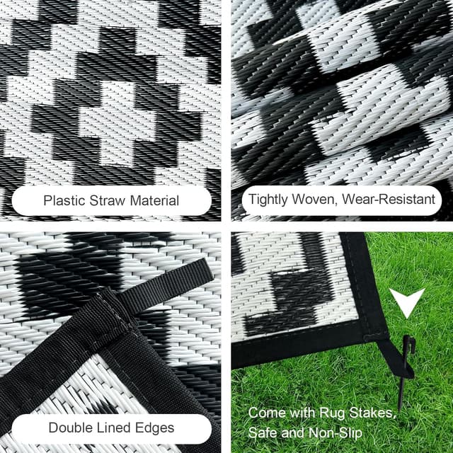 Detalle de CHOSHOME Tapis d’extérieur résistant 180 x 270 cm (polypropylène recyclé) pour terrasse, jardin et balcon