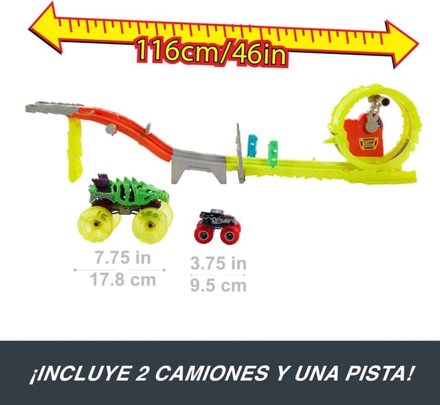 Thumbnail 2 de Hot Wheels Monster Trucks Power Smashers 🚗 Pista y Vehículos Skelesaurus y Bone Shaker