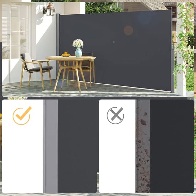 Detalle de LARMNEE Seitenmarkise mit Stahl-Kasten (ausziehbar) 180 x 450 cm – blickdicht, wind- und sonnenschutz für Balkon & Terrasse