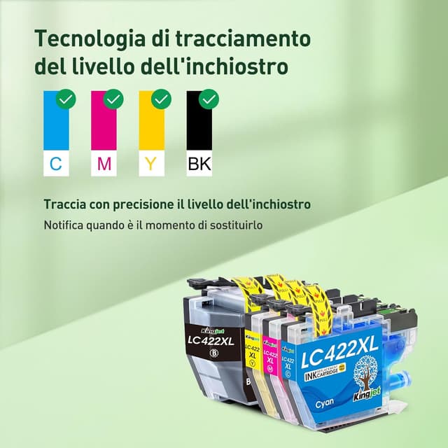 Detalle de KINGJET LC422XL cartucce compatibili per Brother LC422XL (Nero, Ciano, Magenta, Giallo) per MFC-J5740DW e altro