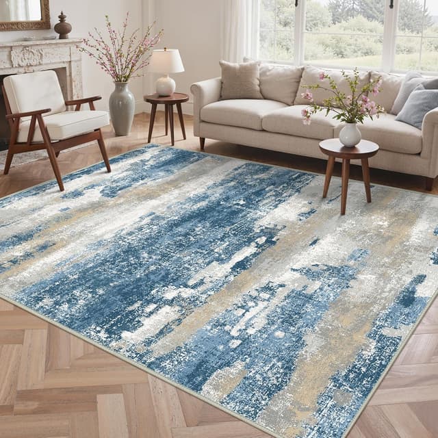 Thumbnail 6 de Tapis BEIMO 160x230 cm motif abstrait bleu nuit, antidérapant et lavable en machine