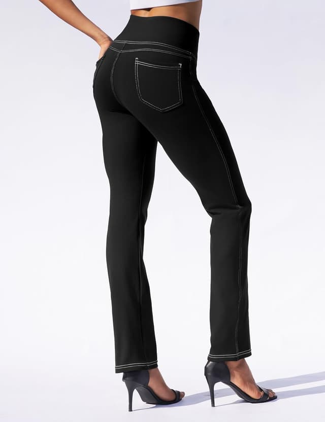 Detalle 2 de VOOVEEYA Women’s Straight-Leg Leggings with Pockets (High Waisted Tummy Control, Bootcut Yoga Pants)