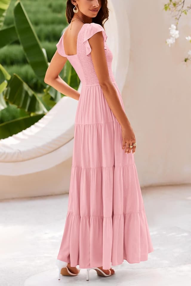 Detalle 2 de PRETTYGARDEN Women’s Summer Flowy Maxi Dress with Smocked Top and V-Neck