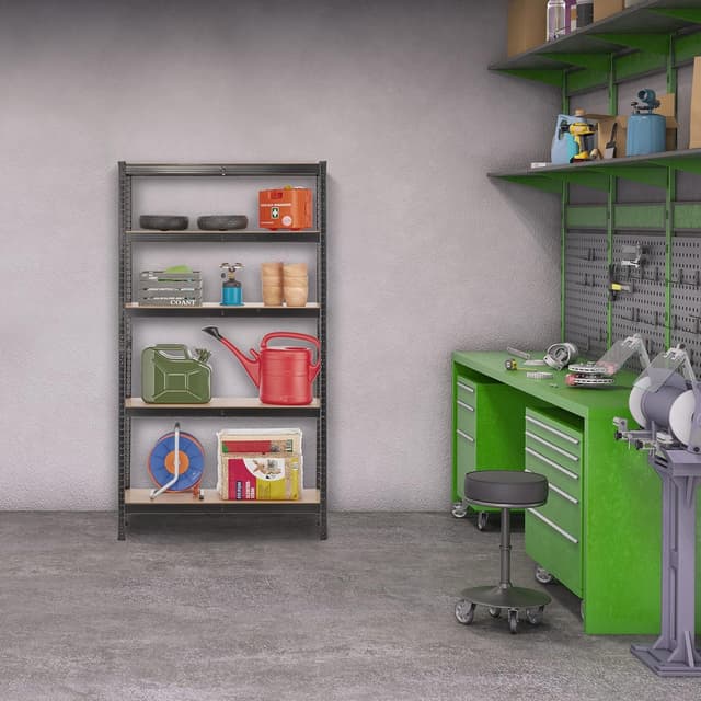 Detalle de Relaxdays étagère à charge lourde 5 niveaux (180 x 100 x 30 cm) jusqu’à 1 250 kg