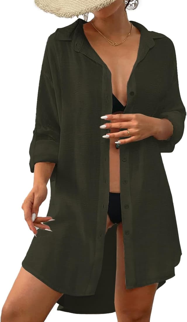 Detalle 2 de Tanmolo Damen Strandkleid / Bikini-Überwurf mit V-Ausschnitt – Polyester Strandponcho