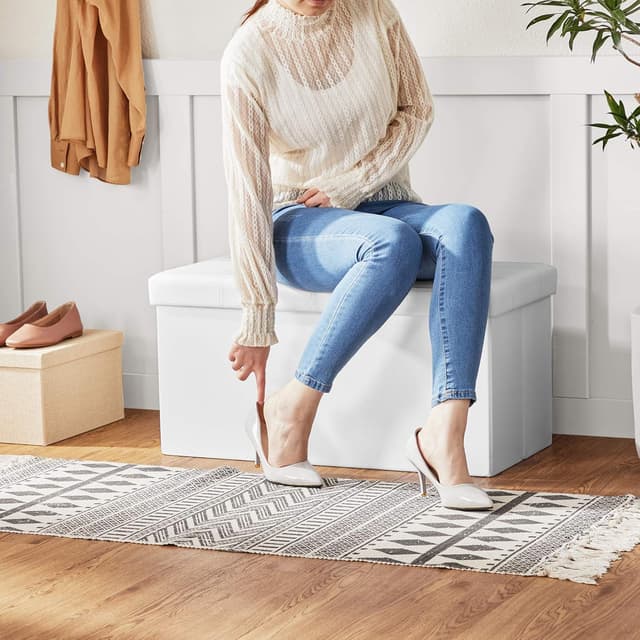 Detalle de SONGMICS LSF040R01 cassapanca contenitore da 76 cm con pouf imbottito e capacità fino a 89 L