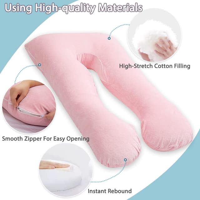 Detalle de AS AWESLING Schwangerschaftskissen U-Form (Ganzkörper) mit abnehmbarem Veloursbezug – Rosa