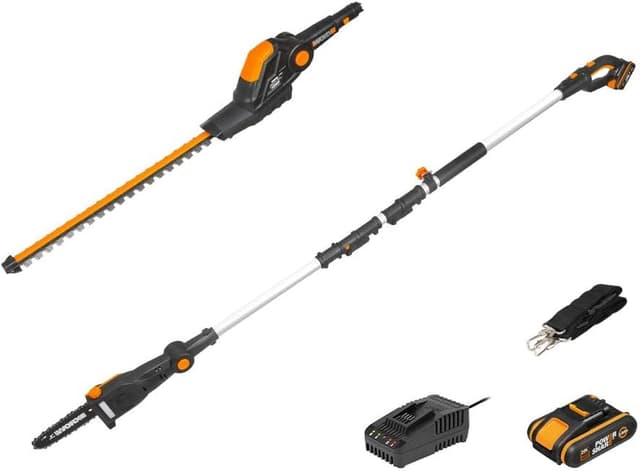 Detalle de WORX 2 in 1 18V (20V MAX) Combo Set: tagliasiepi telescopico da 45 cm e motosega da 20 cm WG908E con PowerShare