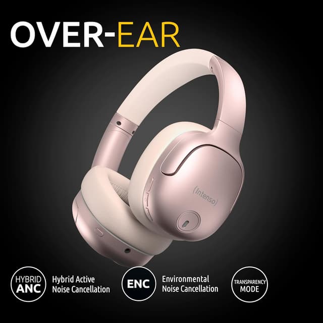 Detalle 2 de Intenso O400HA Over-Ear Kopfhörer (Hybrid ANC) mit bis zu 75 Std. Laufzeit, Bluetooth 5.3, Transparenz-Modus & Kabelbetrieb – Rosa