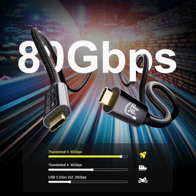 Detalle de EUDOBEL USB 4 V2.0 / Thunderbolt 5 Kabel 0,5 m (80 Gbit/s, bis 240 W, 16K/8K) unidirektionale Bandbreite