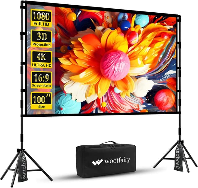 Detalle de Wootfairy 100-inch Foldable Projector Screen with Stand (16:9, 4K HD Ready)