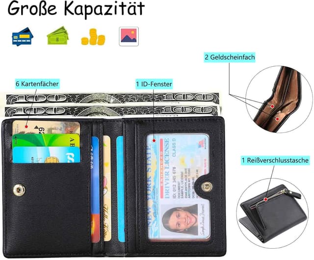 Detalle de Kleine Geldbörse Damen mit 11,2 cm Leder