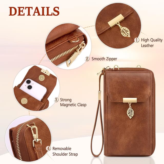 Detalle de VOBUKE Handytasche mit Geldbörse und RFID-Schutz – Umhängetasche aus Leder mit Kartenfächern