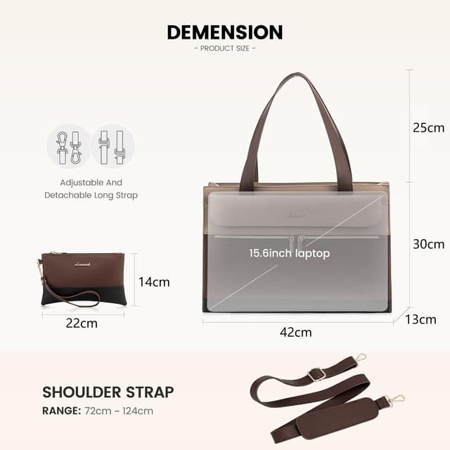 Detalle de LOVEVOOK Laptop Bag for Women (up to 15.6 inch) with Clutch & USB Port – Large PU Leather Tote