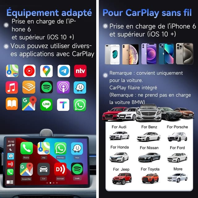 Detalle de Carlinkit Adaptateur CarPlay sans fil Mini SE (Plug and Play) pour voitures CarPlay filaires, compatible 2016 à 2026
