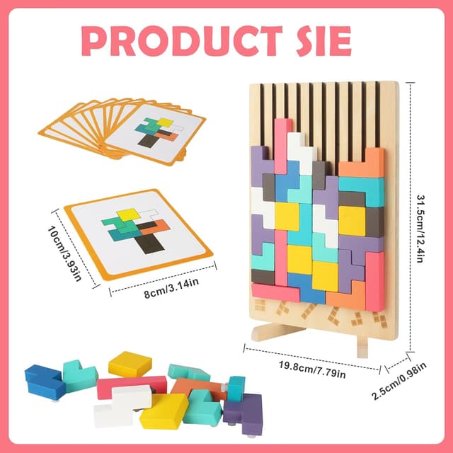 Detalle 2 de BUCOMTU Rompecabezas 3D madera Tetris 10 tarjetas