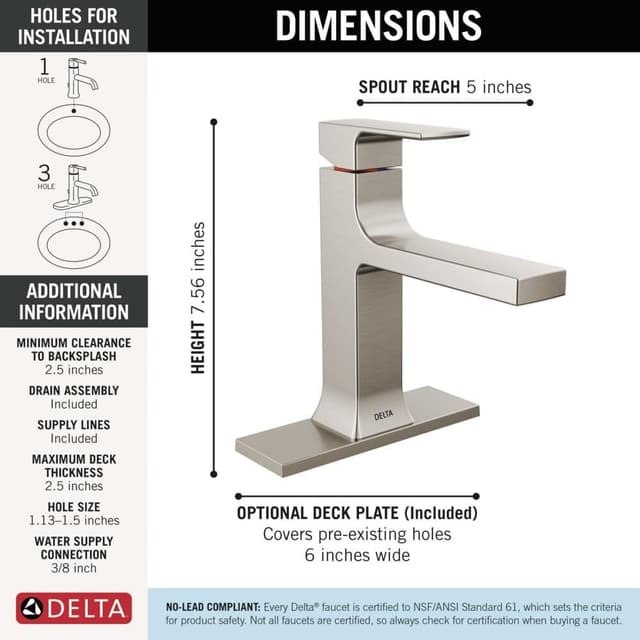 Detalle 2 de Delta Velum Brushed Nickel 1-Hole Bathroom Faucet with Metal Push-Pop Drain (537-SSMPU-DST)