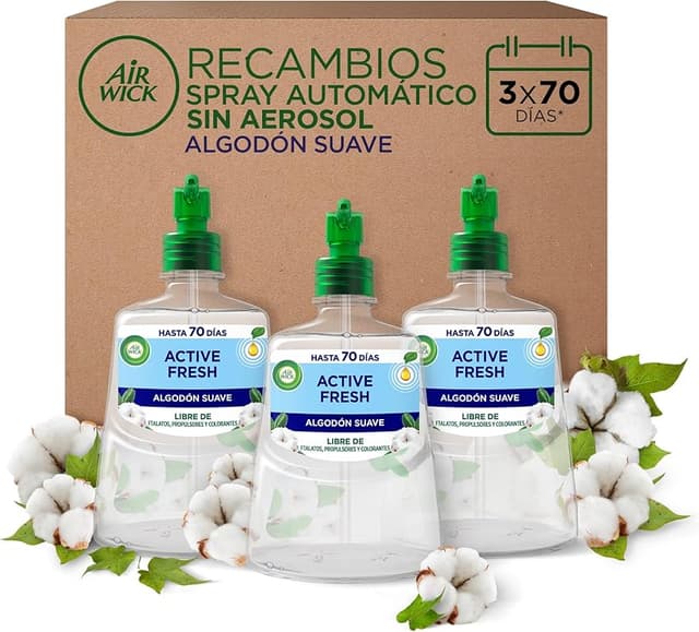 Detalle de Air Wick Active Fresh Spray Automático Sin Aerosol 🕒 Pack 3